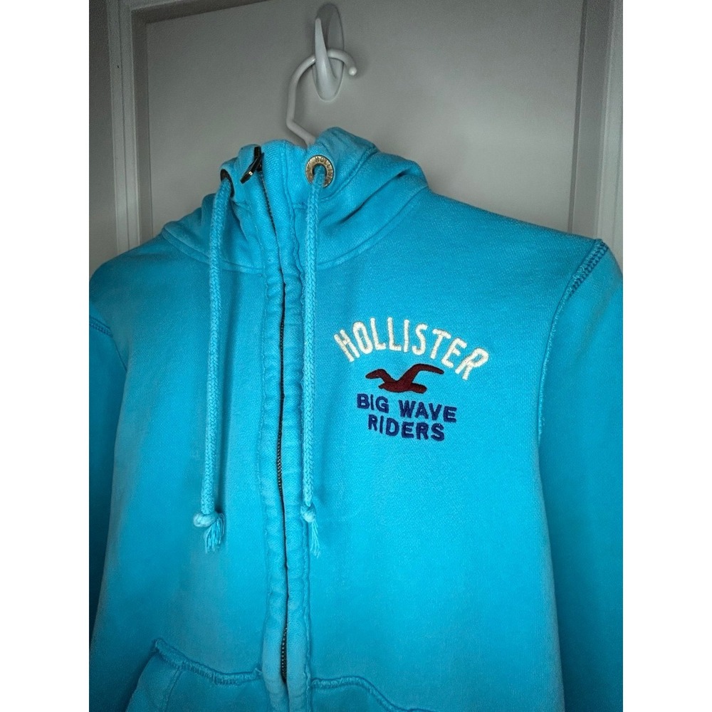 Vintage Y2k Hollister "Big Wave Riders" Womens Blue Full Zip Hoodie Size Medium